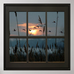 Affiche Flock of Birds Faux Window Illusion 24x24 Noir