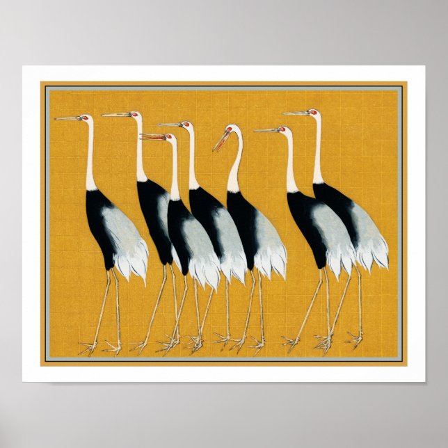 Affiche  Flock of Japanese Red Crown Crane by Ogata Korin  (Devant)