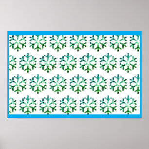 Affiche Flocon de neige bleu et vert sur un mur de Noël