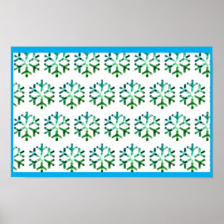 Affiche Flocon de neige bleu et vert sur un mur de Noël