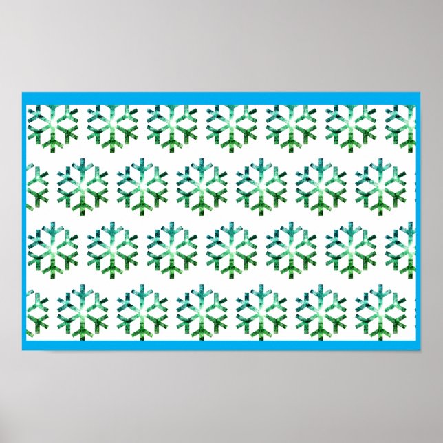 Affiche Flocon de neige bleu et vert sur un mur de Noël  (Devant)
