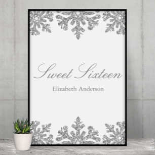 Affiche Flocon de neige d'argent Sweet 16 d'hiver