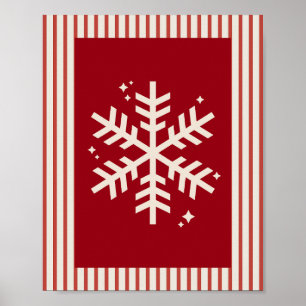 Affiche Flocon de neige rayé rouge