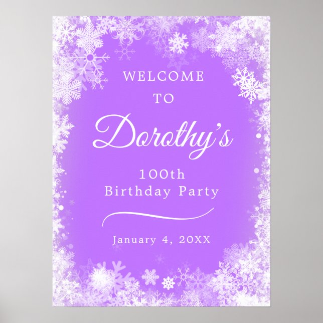 Affiche Flocon de neige violet de bienvenue pour 100e anni (Devant)