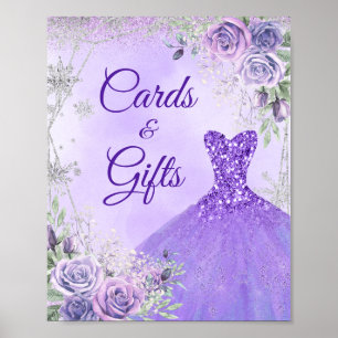 Affiche Flocon de neige violet hiver Mis Cartes de coing C