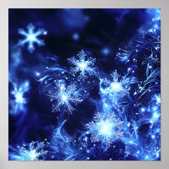 Affiche Flocons de neige bleus scintillants d'hiver (Devant)
