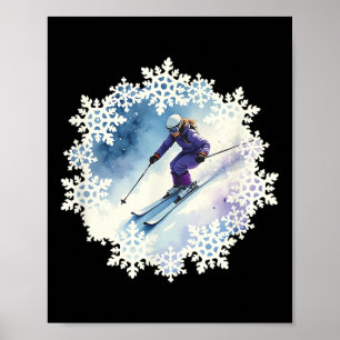 Affiche Flocons de neige et skieur à l'aquarelle