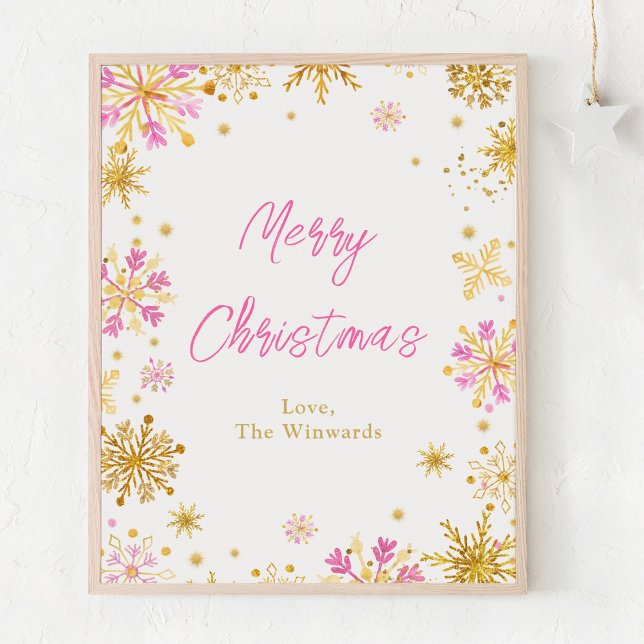 Affiche Flocons de neige roses et dorés Joyeux Noël (Créateur téléchargé)