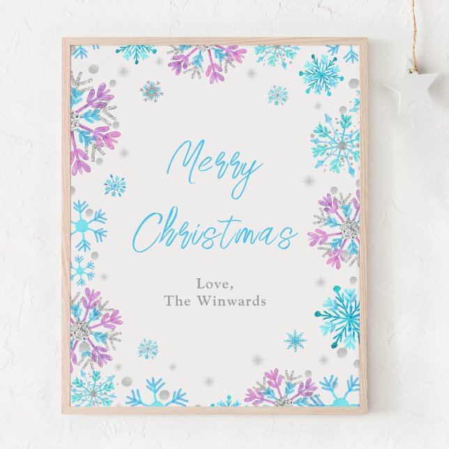 Affiche Flocons de neige violets et bleus Joyeux Noël (Créateur téléchargé)