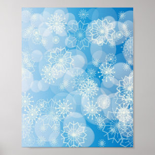 Affiche flocons de Noël sur un fond bleu