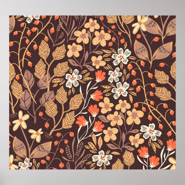 Affiche Flora d'automne : Vintage Motif sans couture (Devant)