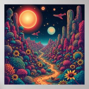 Affiche Floraison Cosmique : Un Voyage Surréaliste à Trave