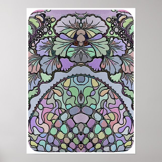 Affiche Floral abstrait pansement motif en mosaïque (Devant)