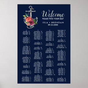 Affiche Floral Anchor Navy Autumn Alphabetical Table Plan