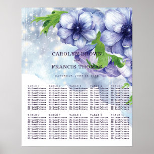Affiche Floral Anéone violet Mariage Cartes de sièges