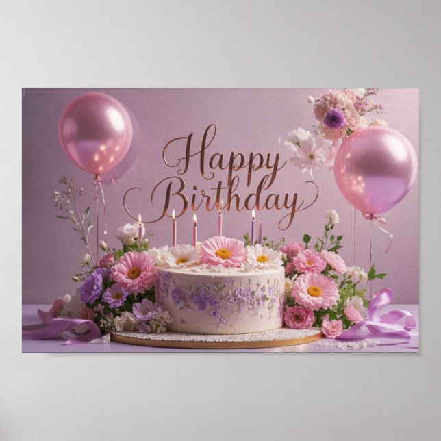 Affiche Floral anniversaire luxueux élégant extravagant (Devant)