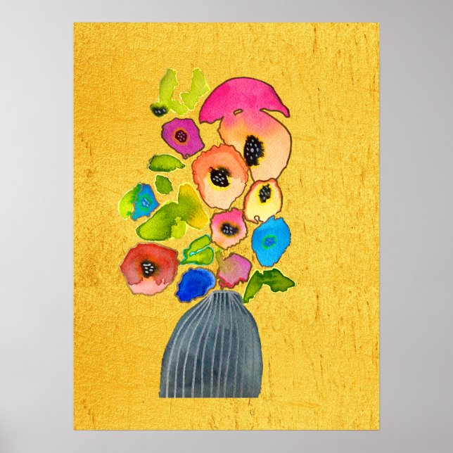 Affiche Floral aquarelle fleurs colorées (Devant)