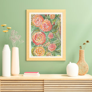 Affiche Floral Aquarelle Rose Mur Art