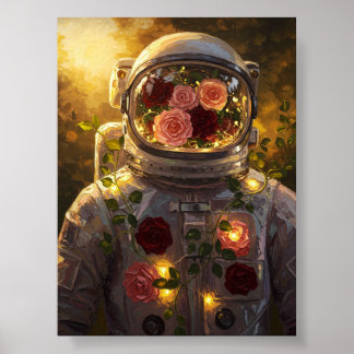 Affiche Floral Astronaut | Surreal Oil Painting