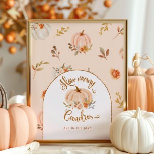 Affiche Floral automne feuille d'or citrouille combien de