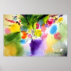 affiche floral avec vase violet