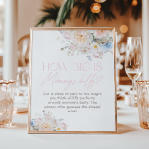 Affiche Floral Baby shower rose Quelle taille a le ventre 