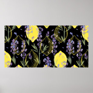 Affiche Floral background with hand-drawn lavender flowers