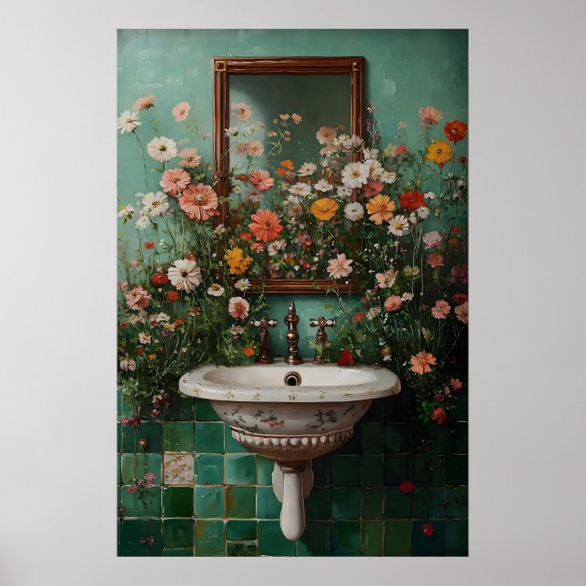 Affiche Floral Bathroom Print, Botanical Bathroom Flower (Devant)