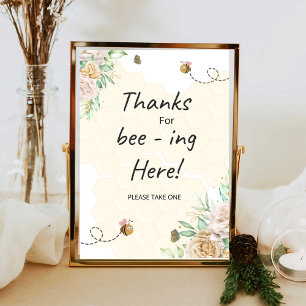 Affiche Floral Bee merci d'être ici signe