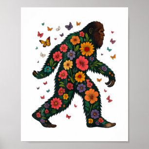 Affiche Floral Bigfoot Sasquatch Retro Fleurs colorées Gi