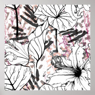 Affiche Floral Black and White Seamless Pattern. Modern Ar