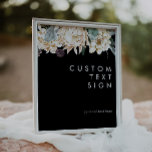 Affiche Floral blanc | Cartes noires et cadeaux Panneau pe<br><div class="desc">Nous avons conçu cette Flore Blanche | black Cartes et cadeaux Panneau personnalisé pour compléter votre mariage tropical foncé rustique. Avec son aquarelle bohème verdoyante et ses fleurs d'hiver boho modernes, dont la protéa, la dahlia et le lotus séché, le design est sûr de mettre en valeur votre moody, minimaliste...</div>