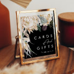 Affiche Floral blanc | Cartes noires et signes cadeaux<br><div class="desc">Nous avons conçu ce panneau de cartes et cadeaux Floral Blanc pour compléter votre mariage tropical foncé rustique. Avec son aquarelle bohème verdoyante et ses fleurs d'hiver boho modernes, dont la protéa, la dahlia et le lotus séché, le design est sûr de mettre en valeur votre moody, minimaliste noir et...</div>