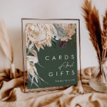 Affiche Floral blanc | Panneau de cartes et cadeaux vert f<br><div class="desc">Nous avons conçu cette Flore Blanche | Dark Green Cartes et Cadeaux Signez pour compléter votre mariage tropical foncé rustique. Avec son aquarelle bohème verdoyante et ses fleurs d'hiver boho modernes, dont la protéa, la dahlia et le lotus séché, le design est sûr de mettre en valeur votre moody, minimaliste...</div>