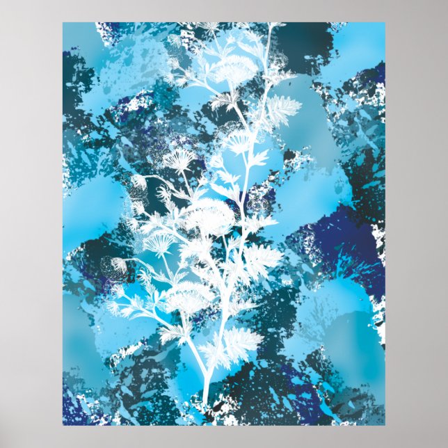 Affiche Floral bleu Abstrait (Devant)
