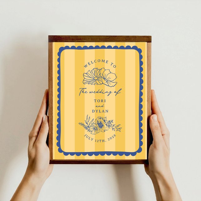 Affiche Floral Bleu Bordure Mariage de bande Bienvenue (Créateur téléchargé)
