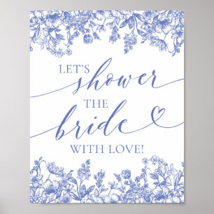 Affiche Floral Bleu Douchons la mariée avec signe d'amour