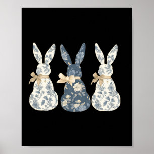 Affiche Floral Bleu lapin mignonne Joyeux jour de Pâques C