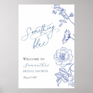 Affiche Floral bleu Quelque chose Fête des mariées bleue A