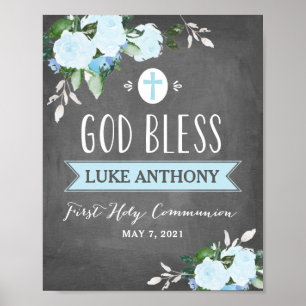 Affiche Floral Blooms Chalkboard God Bless Communion Sign