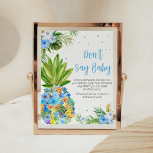 Affiche Floral Blue Baby shower ananas ne pas dire bébé