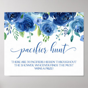 Affiche Floral Blue Boy Pacifier Baby shower de chasse Jeu