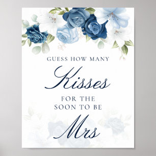 Affiche Floral Blue Combien de baisers Fête des mariées Je