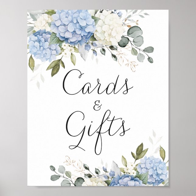 Affiche Floral Blue Hydrangea Green Wedenery Cartes Cadeau (Devant)