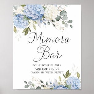 Affiche Floral Blue Hydrangea Mariage vert Mimosa Bar