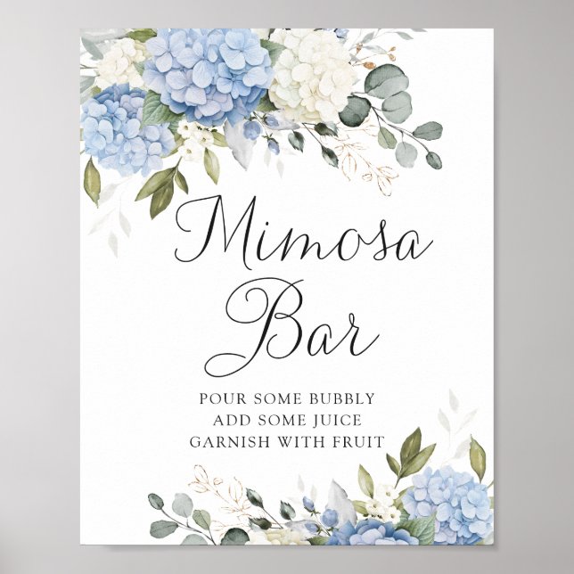 Affiche Floral Blue Hydrangea Mariage vert Mimosa Bar (Devant)