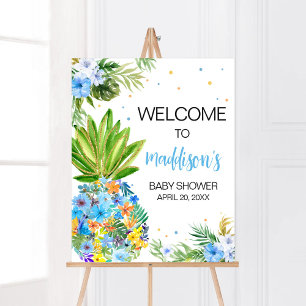Affiche Floral Blue Pineappy Baby shower Bienvenue