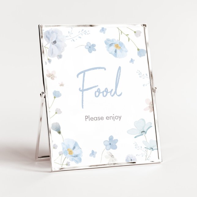 Affiche Floral Blue Spring Baby in Bloom Baby shower Nourr (Blue Spring Floral Baby in Bloom Baby Shower Food Sign)