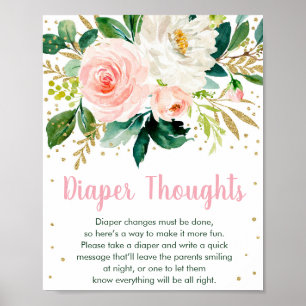 Affiche Floral Blush Gold Diaper Pensées Baby shower Jeu