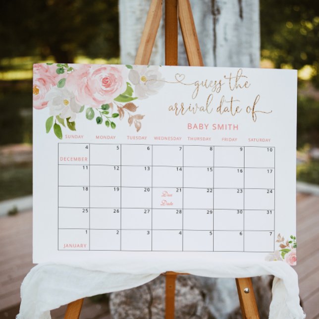 Affiche Floral blush rose Devinez le calendrier de date d' (Créateur téléchargé)